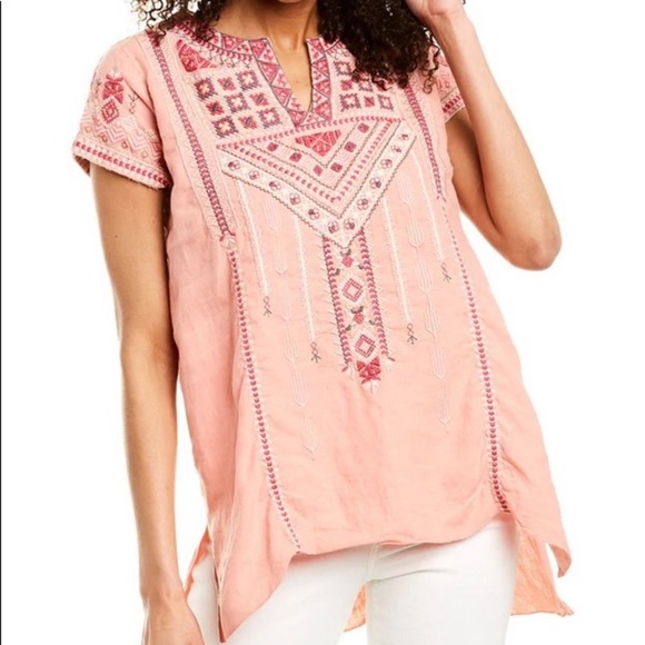 ⭐️NWT!⭐️Johnny Was Sabriya Boho Peach Linen Drape Top w Embroidery Detail Small - Picture 14 of 15